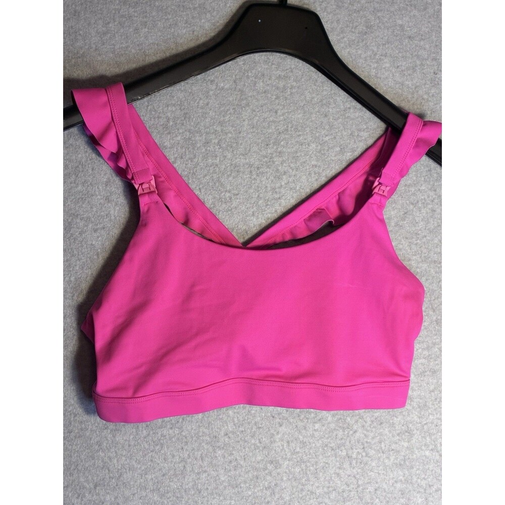 Sweat & Milk Breastfeeding Sports Bra Sz L Madison Dragon Fruit Hot Pink Ruffle